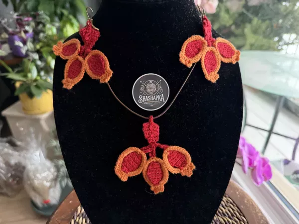 🍎 Pomegranate Oya Necklace & Earrings Set