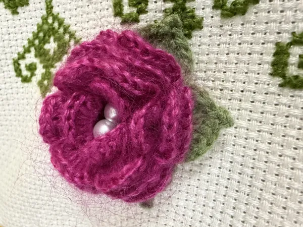Pink Crochet Rose Lapel Pin (Brooch)
