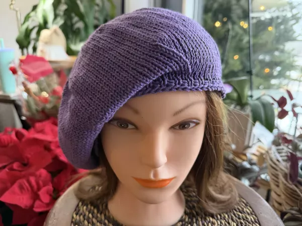 Hand-Knitted Lavender Cotton Beret